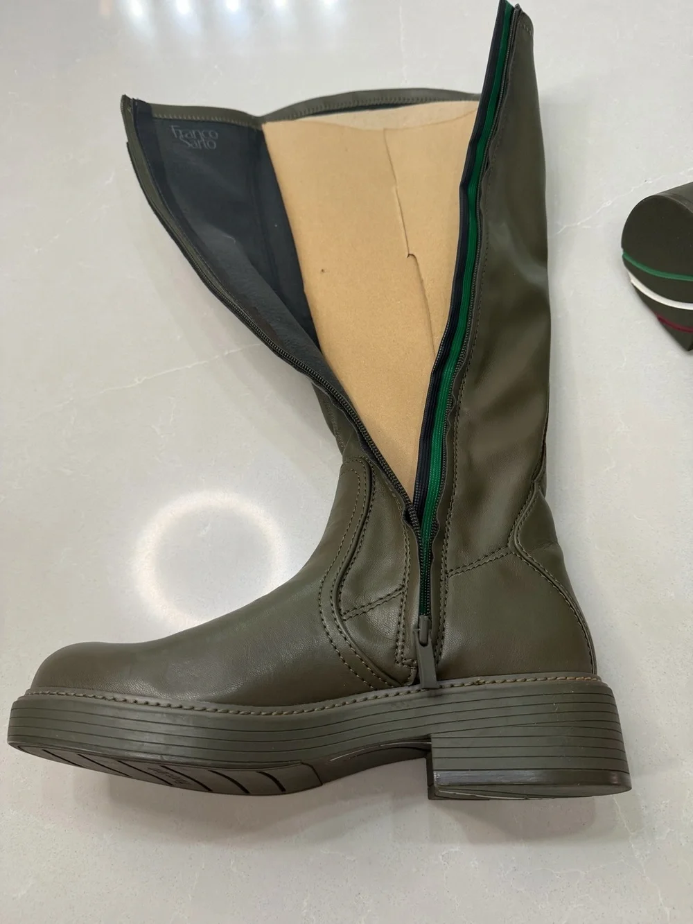 Franco Sarto L-Keaton Olive Green Knee High Boots 10M Riding Lug Sole Utility